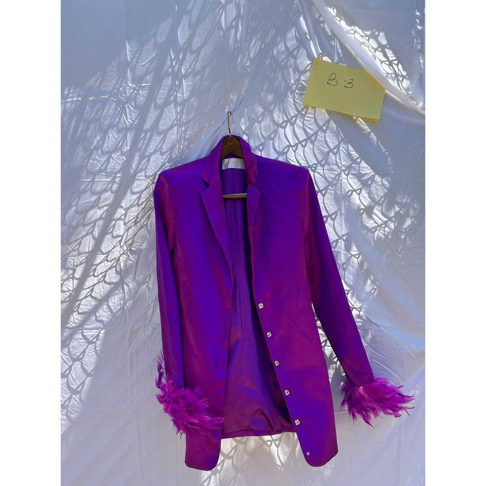 Bronx and Banco Purple Feather Cuff Blazer